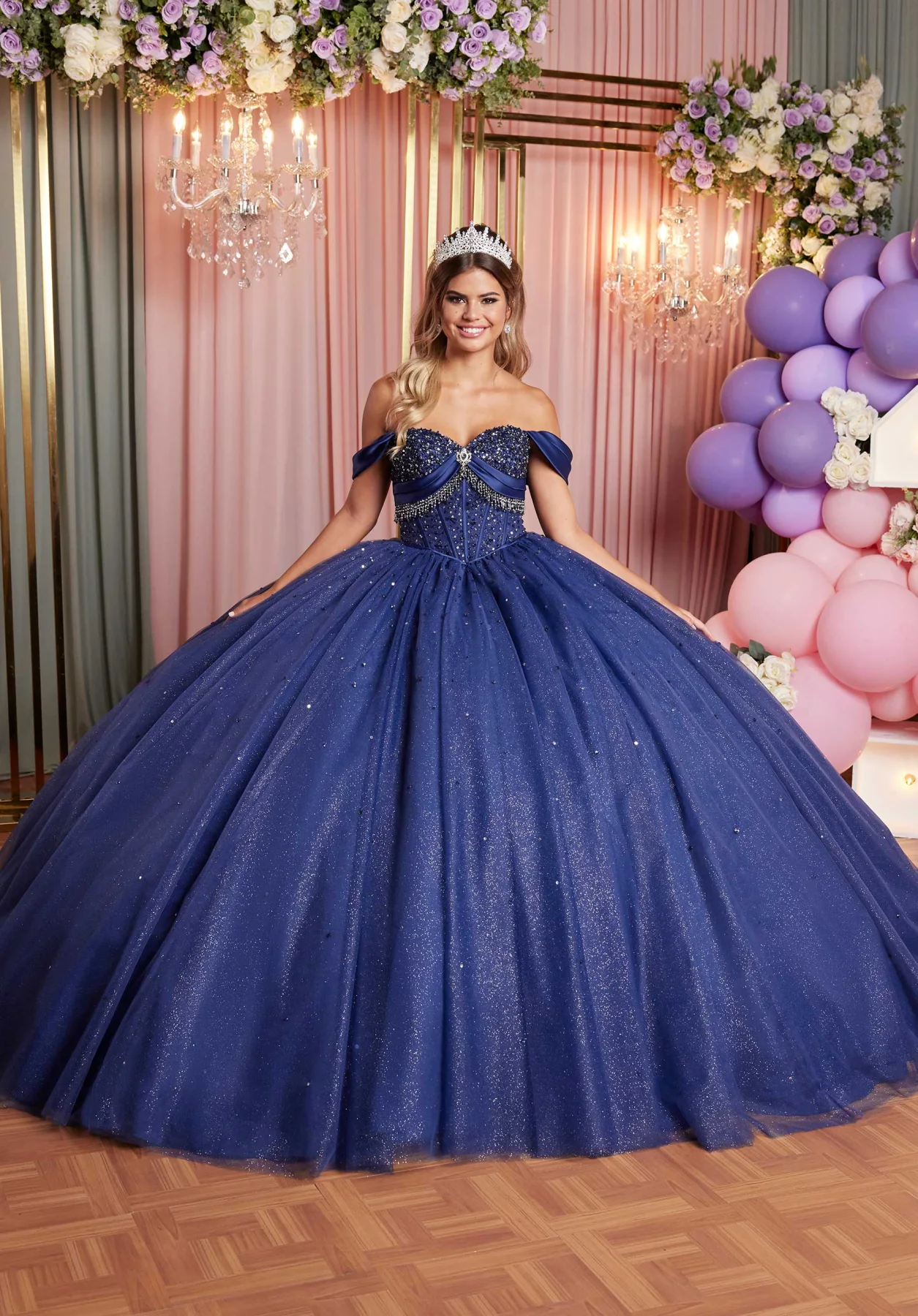 Dress Crystal Beaded Basque Waist Quinceañera Dress with Beaded Fringe