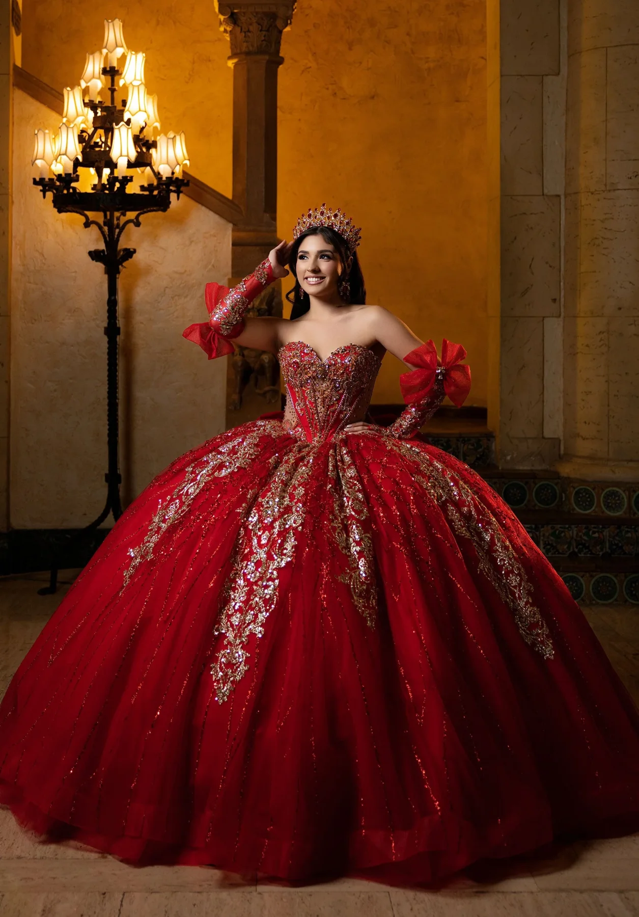 Dress Camilla Quinceañera dress, color Scarlet/Gold