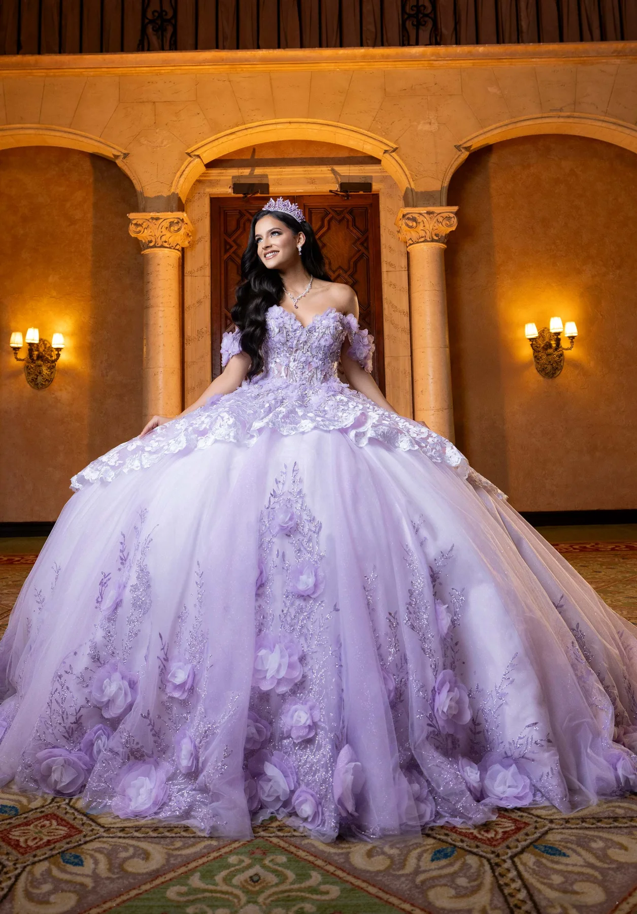 Dress BEVERLY Quinceañera Dress, color White/Purple