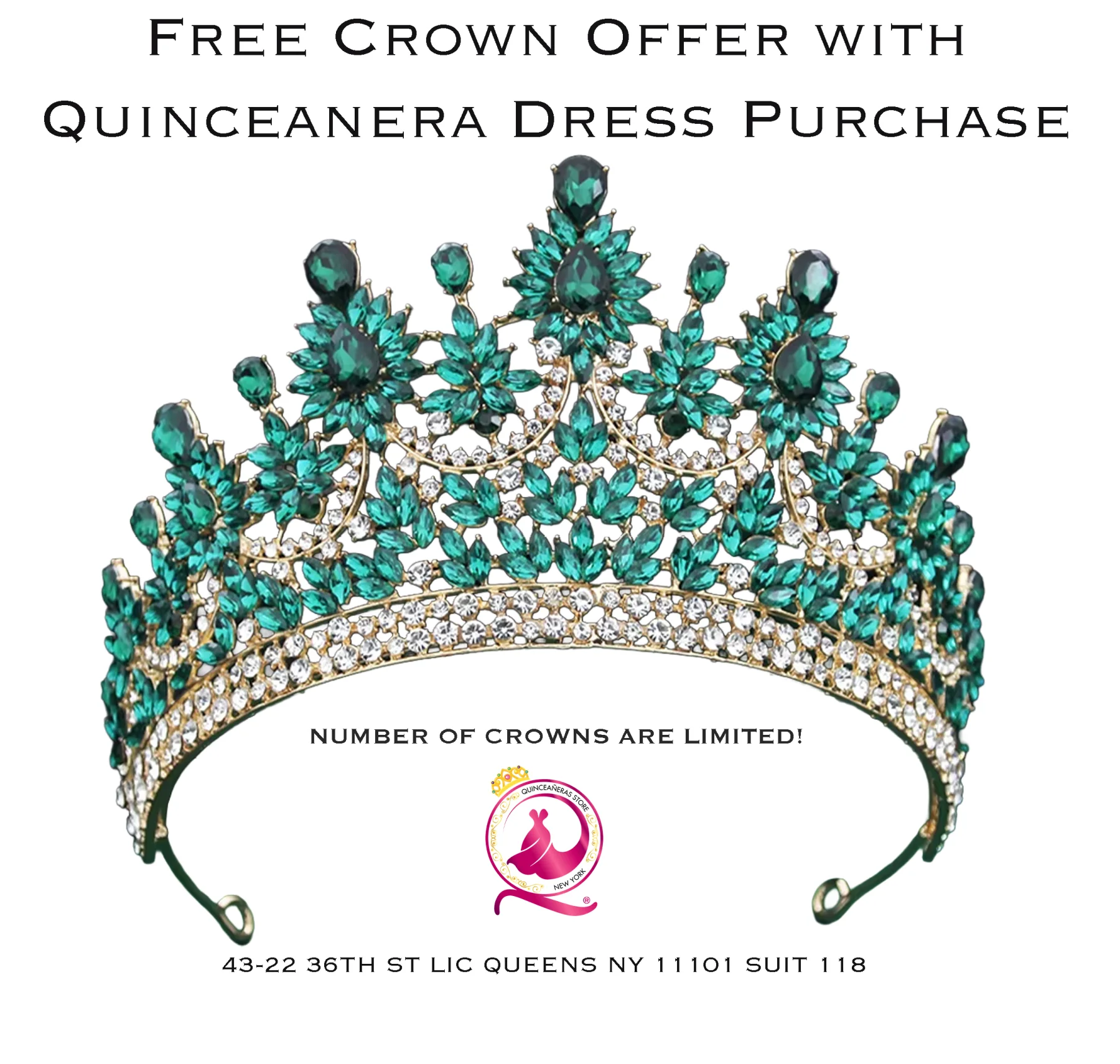 If you’re shopping for a quinceañera dress and want to complete your look, there’s a limited-time online promotion where you can get a free stunning quinceañera crown when you buy a quince d